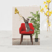 4歳の誕生日バルーン|タビー猫つき カード (黄色い花)