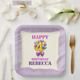 4歳の誕生日バルーン・テーマパーティー用の紙皿 ペーパープレート
