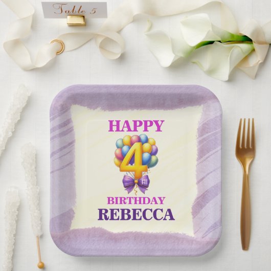 4歳の誕生日バルーン・テーマパーティー用の紙皿 ペーパープレート (ウェディング)