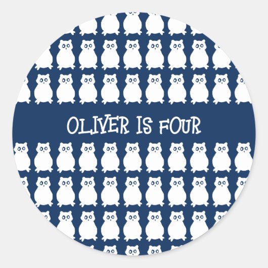 4歳の誕生日パーティフクロウ ラウンドシール (正面)