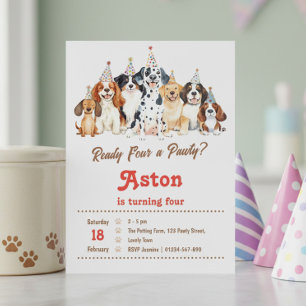 4歳の誕生日パーティーの準備はできてる？犬好きにはたまらないテーマ 招待状