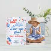 4歳の誕生日パーティー招待状 - 7月4日の写真 招待状 (スタンド正面)