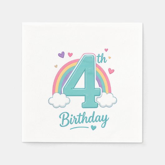 4歳の誕生日パーティー用ナプキン スタンダードカクテルナプキン (正面)