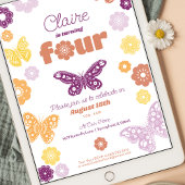 4歳の誕生日パーティー レトロな蝶の誕生日 招待状
