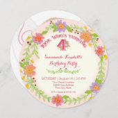 4歳の誕生日パーティー 女の子, 水彩花 招待状 (正面/裏面)