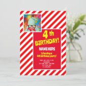 4歳の誕生日パーティー 赤と白のキャンディストライプ 誕生日 招待状 (スタンド正面)