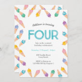 4歳の誕生日パーティー | Rainbow Ice Creamのご招待 招待状 (正面/裏面)