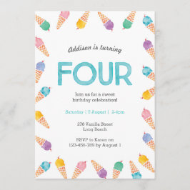 4歳の誕生日パーティー | Rainbow Ice Creamのご招待 招待状