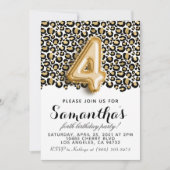 4歳の誕生日ヒョウ柄招待状 招待状 (正面)