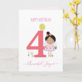 4歳の誕生日フェアリー、女の子かわいパーソナライズされた カード (黄色い花)