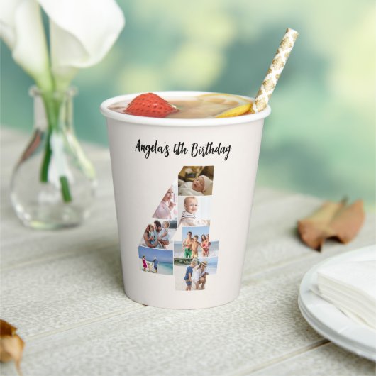 4歳の誕生日フォトコラージュナンバー4紙コップ 紙コップ (インサイチュ)