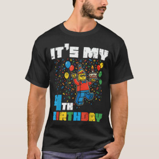 4歳の誕生日ブロック 男の子 レンガ 4歳児 Tシャツ