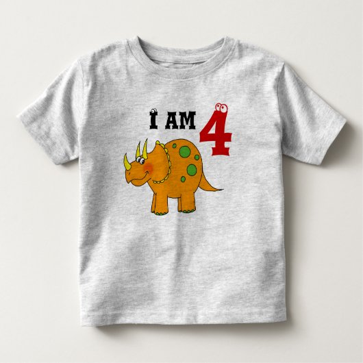 4歳の誕生日プレゼント、恐竜のトリケラトプス トドラーTシャツ (正面)