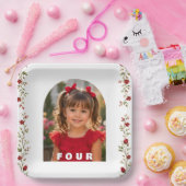 4歳の誕生日プレート 女の子 名前入り ペーパープレート (パーティー)