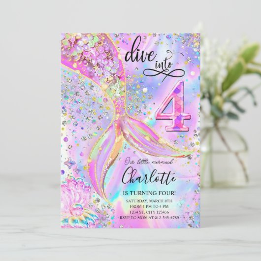 4歳の誕生日マーメイド招待状エディにダイブ 招待状 (スタンド正面)