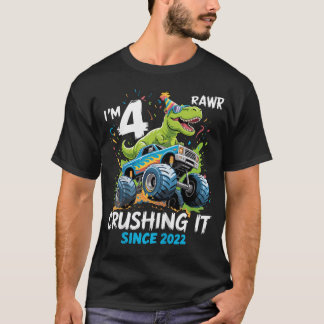 4歳の誕生日モンスタートラック恐竜 Tシャツ