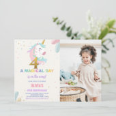 4歳の誕生日ユニコーンバースデー招待状の写真 招待状 (スタンド正面)