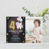 4歳の誕生日ユニコーンバースデー招待状（写真付き） 招待状 (スタンド正面)