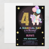 4歳の誕生日ユニコーンバースデー招待状 招待状 (正面/裏面)