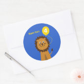 4歳の誕生日ライオンに名前blue ラウンドシール (封筒)
