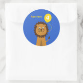 4歳の誕生日ライオンに名前blue ラウンドシール (バッグ)