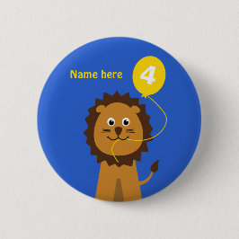 4歳の誕生日ライオンに名前blue 缶バッジ