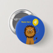 4歳の誕生日ライオンに名前blue 缶バッジ (正面&裏面)