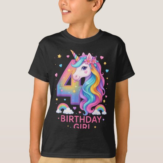4歳の誕生日女の子ユニコーン虹4歳 Tシャツ (正面)