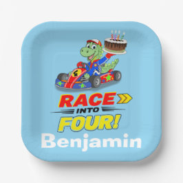 4歳の誕生日恐竜レーシングカー用準備はいい? ペーパープレート