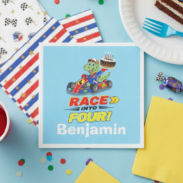 4歳の誕生日恐竜レーシングカー レディ・セット スタンダードカクテルナプキン