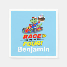 4歳の誕生日恐竜レーシングカー レディ・セット スタンダードカクテルナプキン