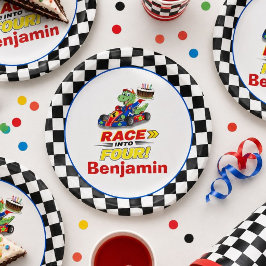 4歳の誕生日恐竜レーシングカー レディ・セット ペーパープレート