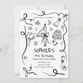 4歳の誕生日招待状ハンドドロー4歳の誕生日 招待状 (正面)