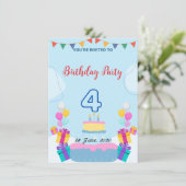 4歳の誕生日招待状 - とっても楽しいパーティーカード🎉 招待状 (スタンド正面)