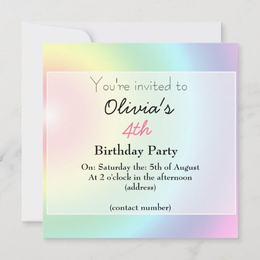 4歳の誕生日招待状 女の子 招待状 (裏面)