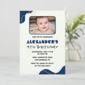 4歳の誕生日招待状 男の子 ネイビー シンプル フォト 招待状 (スタンド正面)