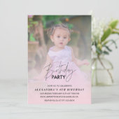 4歳の誕生日招待状 誕生日パーティーの写真 ピンク 招待状 (スタンド正面)