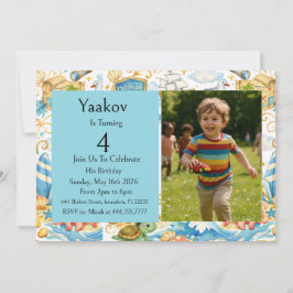 4歳の誕生日記念+子供+写真入り招待状 サンキューカード