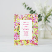 4歳の誕生日4カスタム歳グリーンピンクフローラ インビテーションポストカード (スタンド正面)
