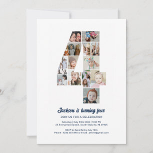 4歳の誕生日4カスタム歳フォトコラージュ 招待状