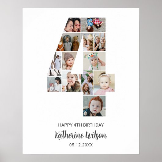 4歳の誕生日4フォトコラージュカスタム写真 ポスター (正面)