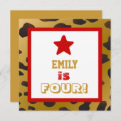 4歳の誕生日4歳の少女チーター金ゴールド 招待状 (正面/裏面)