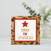 4歳の誕生日4歳の少女チーター金ゴールド 招待状 (スタンド正面)