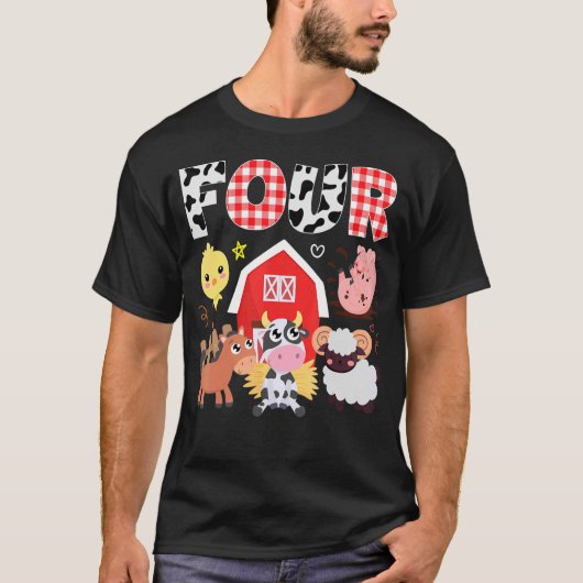 4歳の誕生日4歳の農園テーマ動物バット Tシャツ (正面)