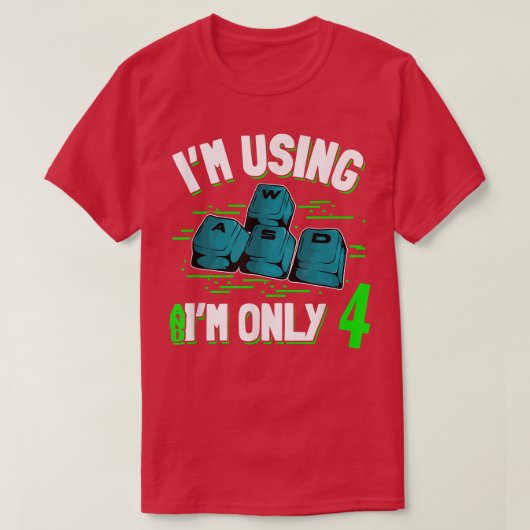 4歳の誕生日4歳のPCゲーマーWASDゲーミングビデオ Tシャツ (デザイン正面)
