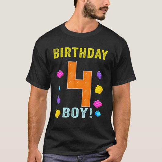 4歳の誕生日4歳ブロック建物少年 Tシャツ (正面)