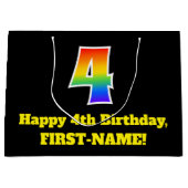 4歳の誕生日~おもしろいカラフル,, 鮮やか, Rainbow 4 ラージペーパーバッグ (正面)