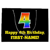 4歳の誕生日~おもしろいカラフル,, 鮮やか, Rainbow 4 ラージペーパーバッグ (裏面)