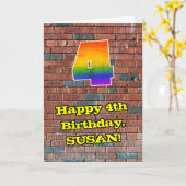 4歳の誕生日：おもしろいグラフィティインスパイアレインボー4 カード (黄色い花)