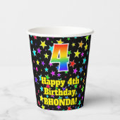 4歳の誕生日:おもしろいスターのパターンと虹4 紙コップ (裏面)